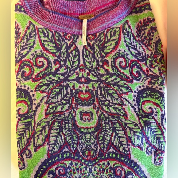 Free People Green & Purple Paisley Sweater size  S/P - Picture 6 of 9
